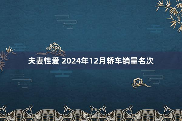 夫妻性爱 2024年12月轿车销量名次
