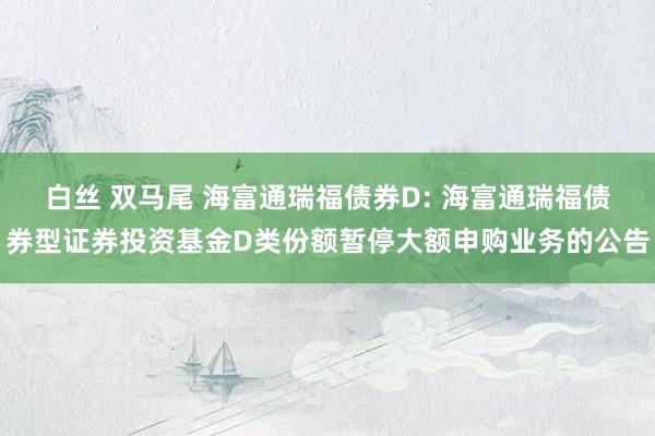 白丝 双马尾 海富通瑞福债券D: 海富通瑞福债券型证券投资基金D类份额暂停大额申购业务的公告