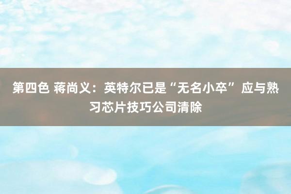 第四色 蒋尚义：英特尔已是“无名小卒” 应与熟习芯片技巧公司清除