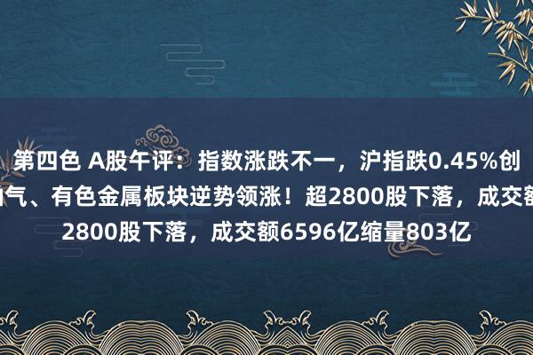 第四色 A股午评：指数涨跌不一，沪指跌0.45%创业板指涨0.12%，油气、有色金属板块逆势领涨！超2800股下落，成交额6596亿缩量803亿