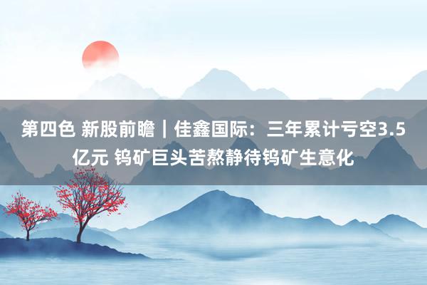 第四色 新股前瞻｜佳鑫国际：三年累计亏空3.5亿元 钨矿巨头苦熬静待钨矿生意化
