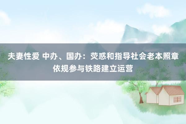 夫妻性爱 中办、国办：荧惑和指导社会老本照章依规参与铁路建立运营