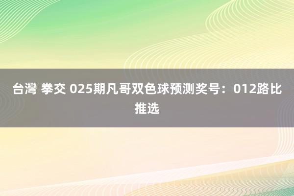 台灣 拳交 025期凡哥双色球预测奖号：012路比推选